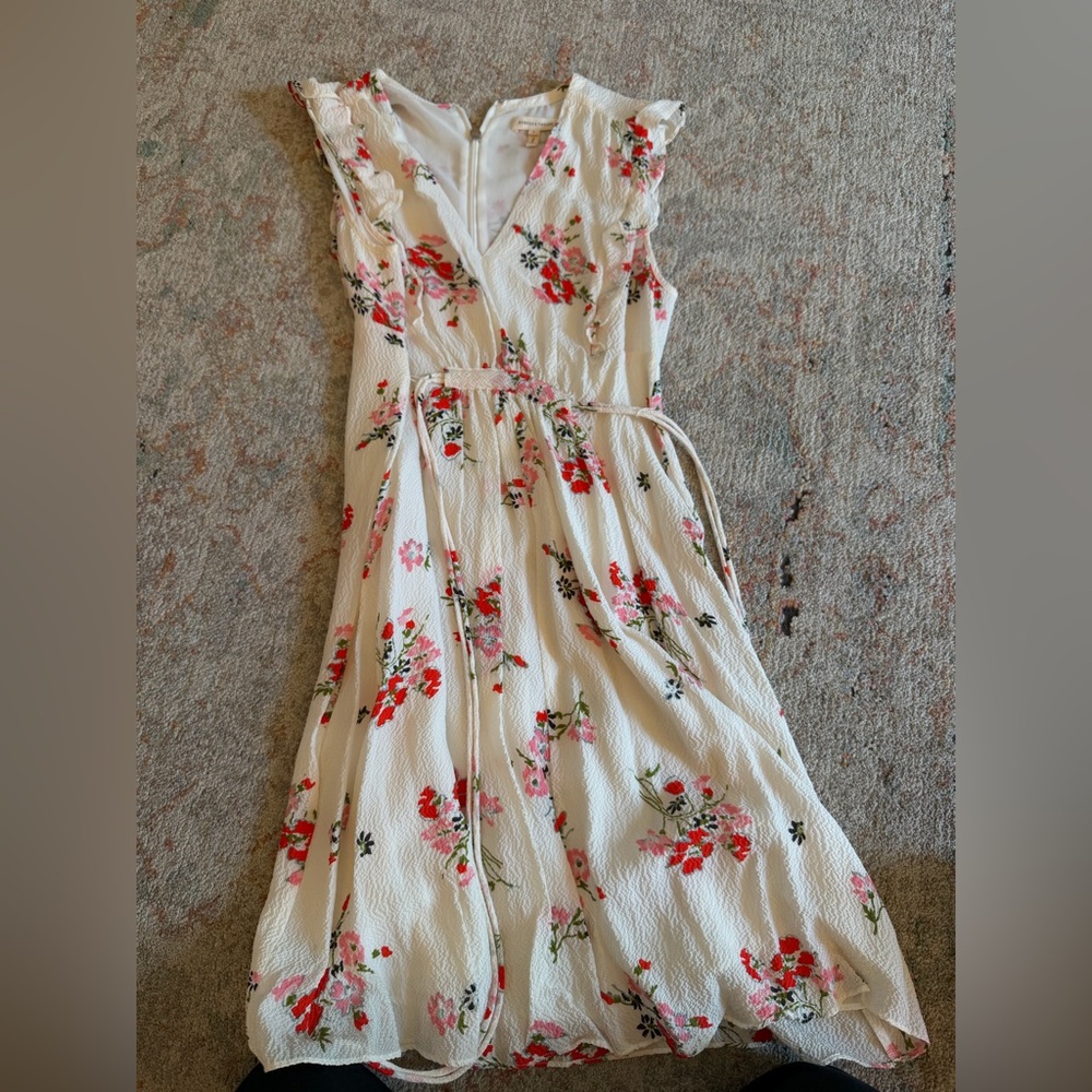 Rebecca Taylor 100% Silk Floral Dress White Red Pink Size 2